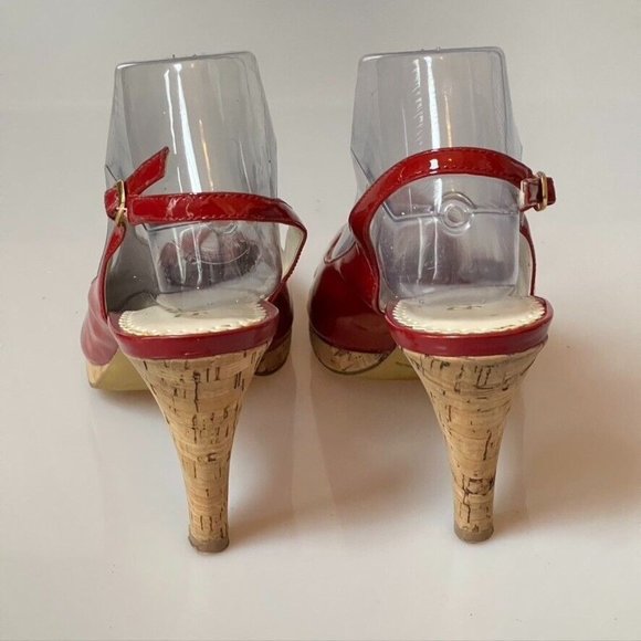 BCBG Paris Shoes Heels HALONA Patent Peep-Toe Slingback Red Women's Size 9B - Picture 4 of 12